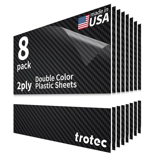 Trotec TroLase | 12"x12"x1/16", 8 Pcs | Carbon/White | 2 Ply | Modified Acrylic | Laser Engraving Double Color Plastic Sheet | Engraving Blanks for Laser, Saw, Guillotine | Made in USA