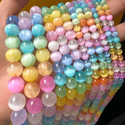 90PCS 4MM Natural Stone Colorful Selenite Gypsum Beads Round Loose Beads for Jewelry Making DIY Bracelet Necklace Accessories 15" Energy Healing Power Stone Beads