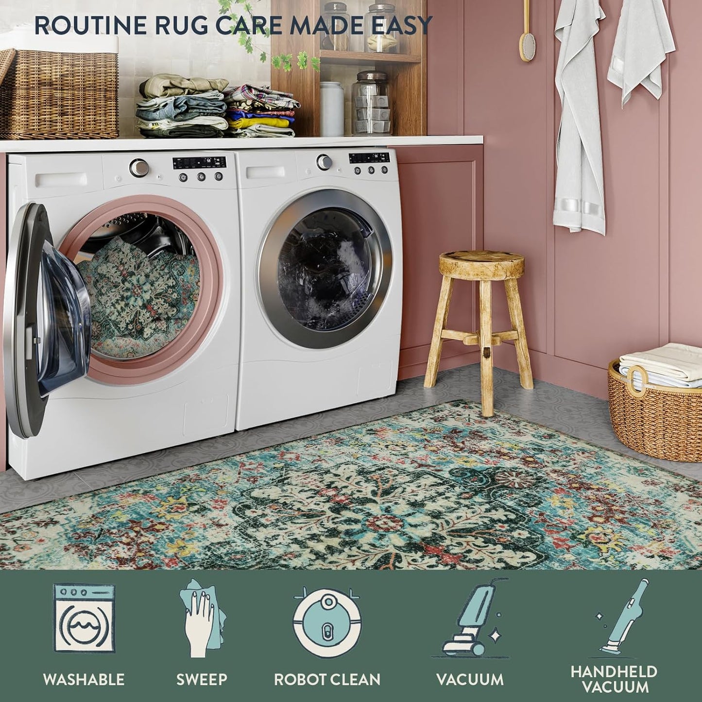 Lahome Bohemian Floral 2x6 Washable Hallway Runner Rug, Non Slip Kitchen Laundry Hallway Rug Runner, Pet Friendly Bathroom Indoor Carpet Runners for RV Camper Entrance Bedroom