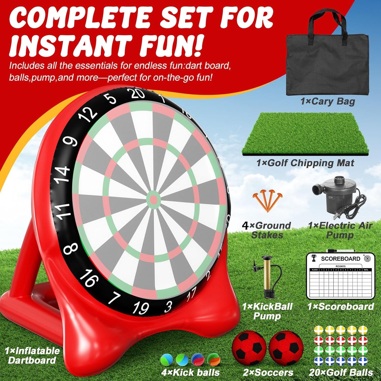 Inflatable Soccer Dart Board, Giant Kick Darts, Indoor Outdoor Lawn Yard Games for Kids Adults Family, Big Jumbo Carnival Games for Party | 6ft Golf Game Dart Boards with Pump Accessories