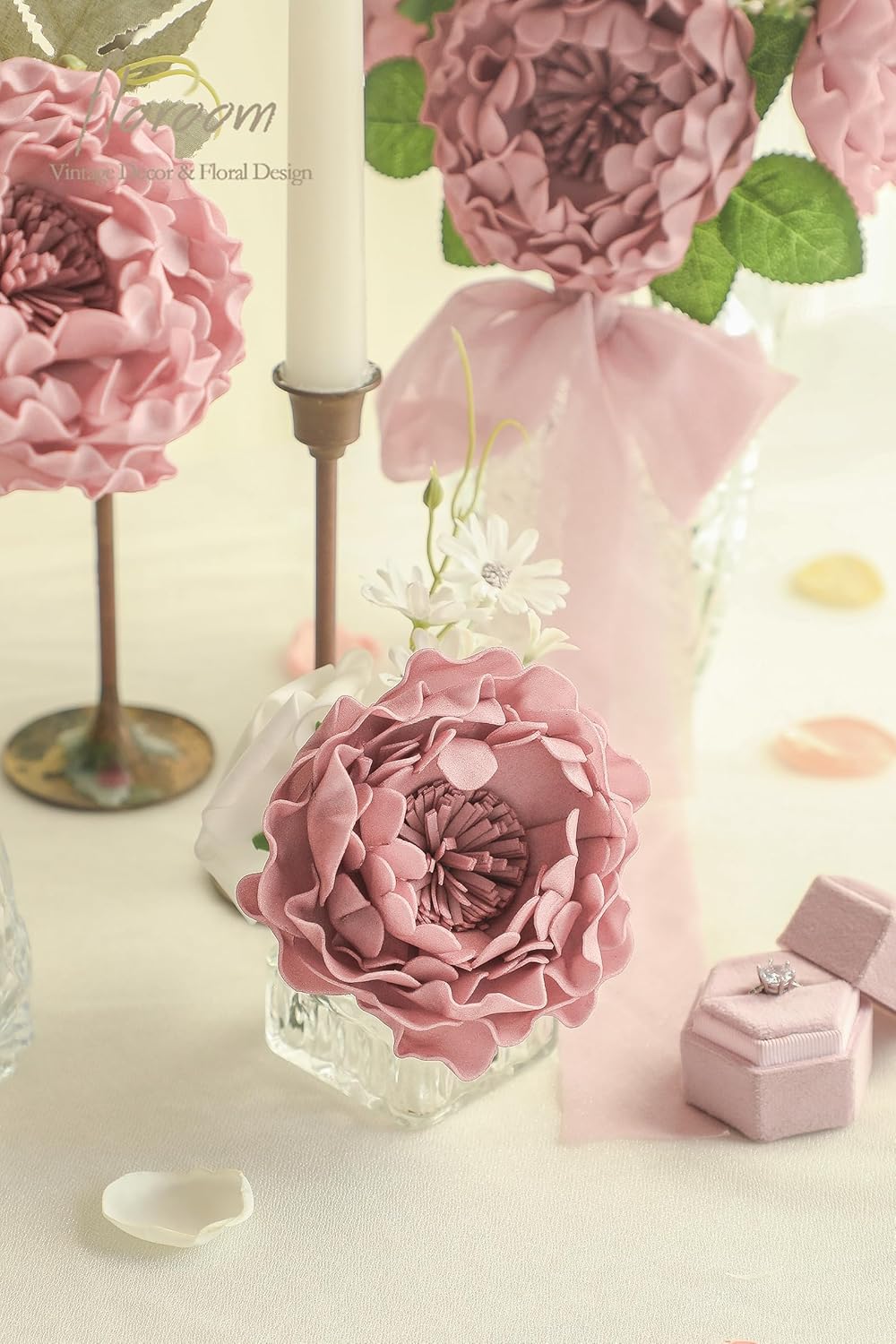 Floroom Artificial Flowers 16pcs 4" Dusty Rose Blooming Peonies Real Looking Foam Fake Peony with Stems for DIY Wedding Bouquets Bridal Shower Centerpieces Floral Arrangements Party Tables Decorations