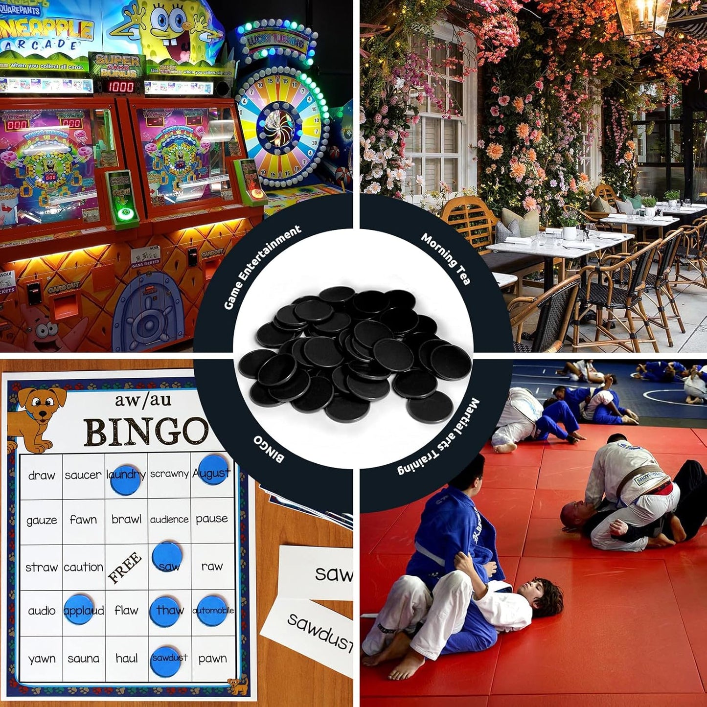 Set of 100 Opaque Plastic Learning Counters Mini Poker Chips Game Tokens with Storage Box (Black, 1.58 Inch)