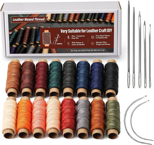 0.8 mm Leather Sewing Thread, 16 Colors 32 Yards Waxed Thread, Round Waxed Thread, Wax String for Bracelet Making, Sewing Stitching, Bookbinding, Braiding