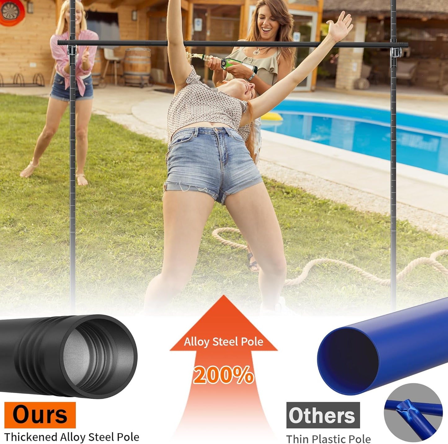 Limbo Game - Alloy Steel Heavy Duty Limbo Game - Easy to Install Limbo Stick - Adjustable Height Rustproof Limbo Game for Adults, Carnival, Lawn Party, Luau, Outdoor Yard, Backyard
