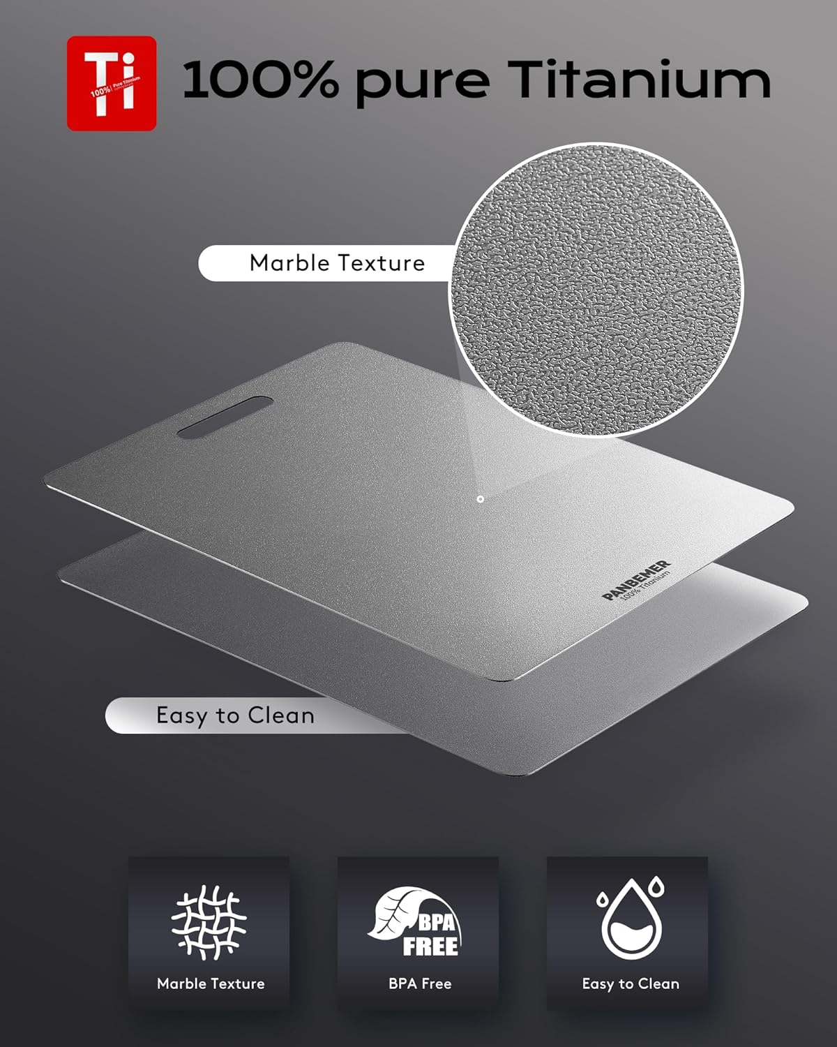 Titanium Cutting Boards for Kitchen, Set of 3 Food Grade 100% Pure Titanium Double-Sided Chopping Boards, Non-Toxic, Dishwasher Safe, Easy to Clean – 10", 12", 16"