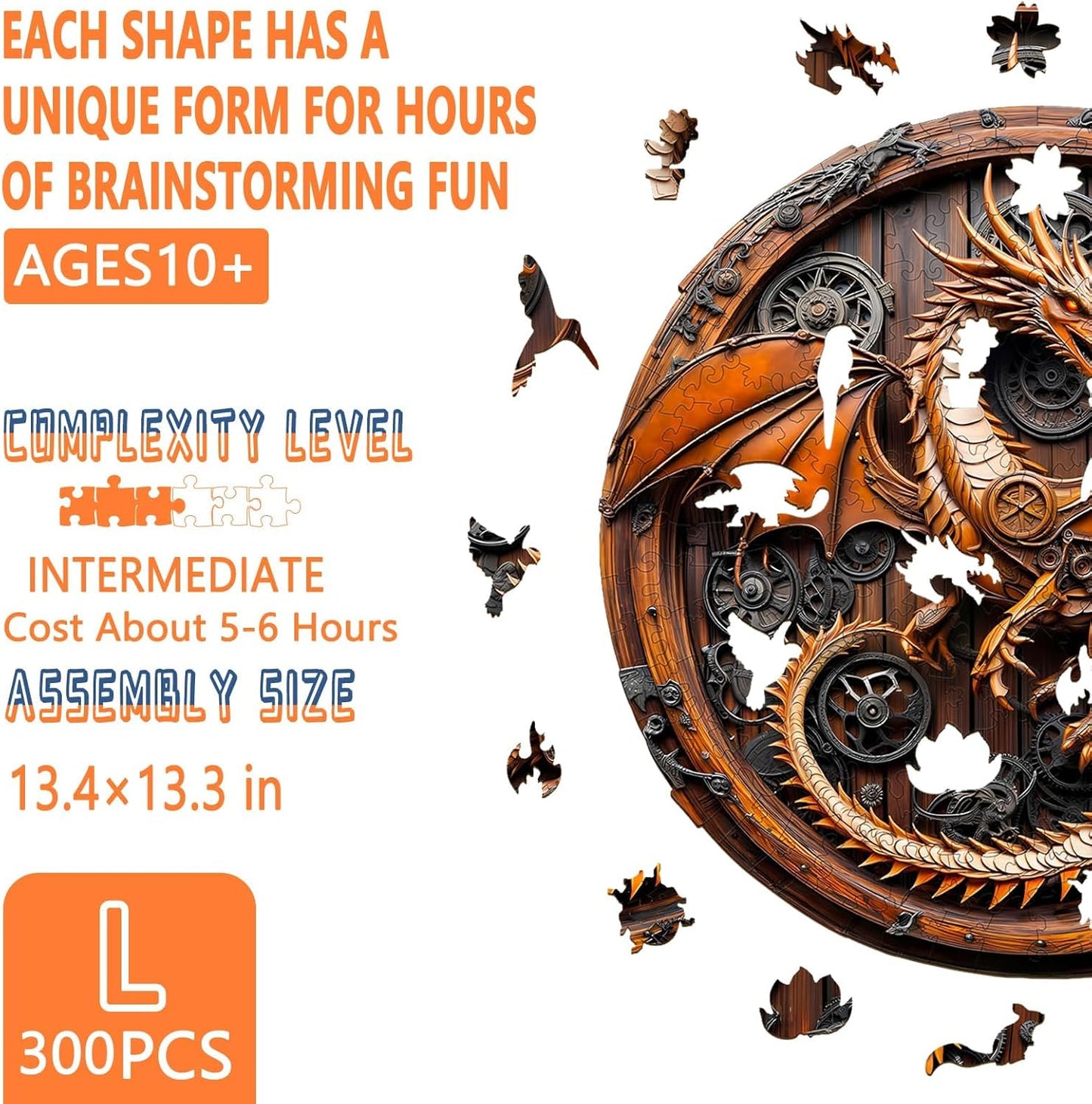 Wooden Puzzles for Adults, Mechanical Dragon Wooden Jigsaw Puzzles for Adults, Wood Puzzles Adult, Unique Animal Shape, Gifts for Friends and Family, Wall Art Canvas Puzzle (L -13.4*13.3in -300 pcs)