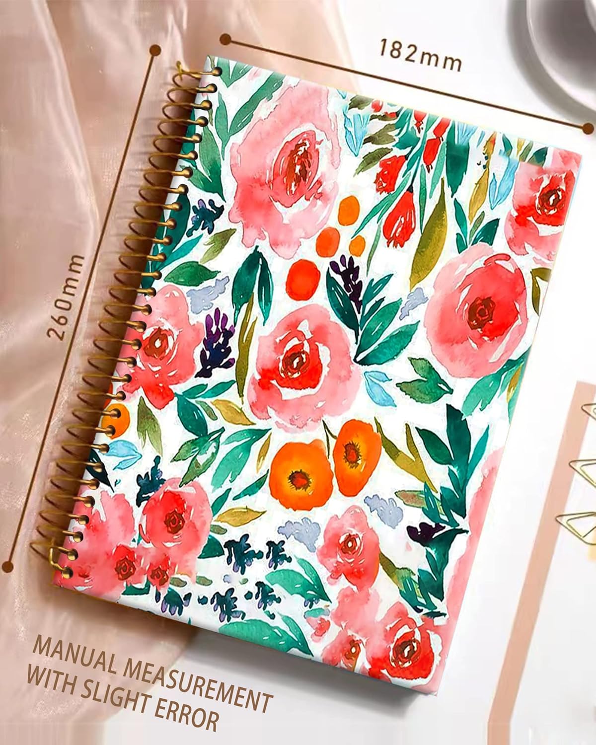 iampanda Spiral Journal Notebook,Cute Strong Twin-Wire Binding with Premium Paper for Girl Women,60 Sheets A5 College Ruled Notebook/Journal,Perfect for School Office Home Gifts,Watercolor Rose Floral
