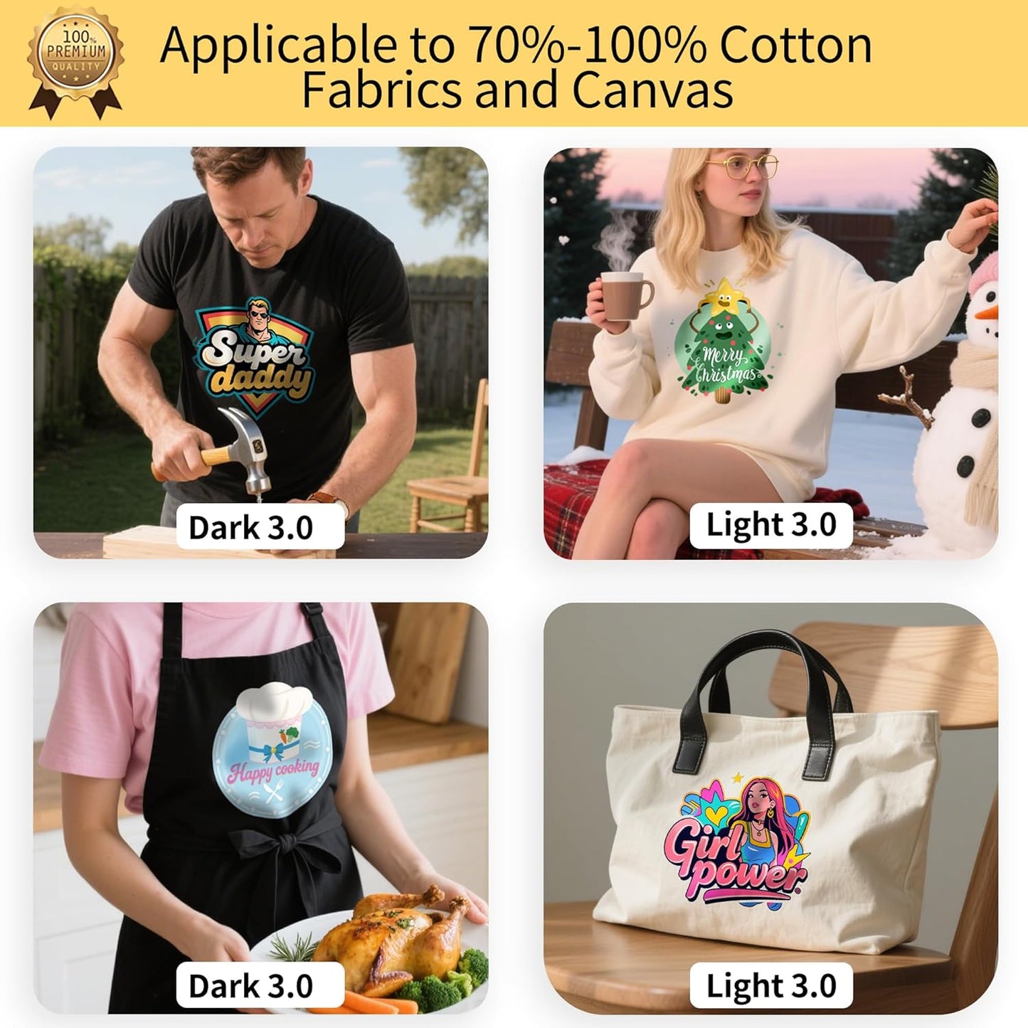 TransOurDream Tru-Heat Transfer Paper for T Shirts (20+20 Sheets, 8.5x11", Mix Pack) Printable Heat Transfer Vinyl for Dark & Light Fabrics Iron on Transfers for Laserjet & Inkjet Printer