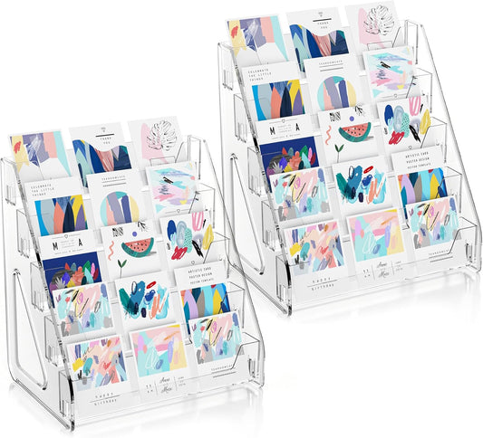 5 Tier Acrylic Card Display Stand, Clear Display for Greeting Cards, Sports Cards, Postcards, Stickers & Brochures (2 Pack)