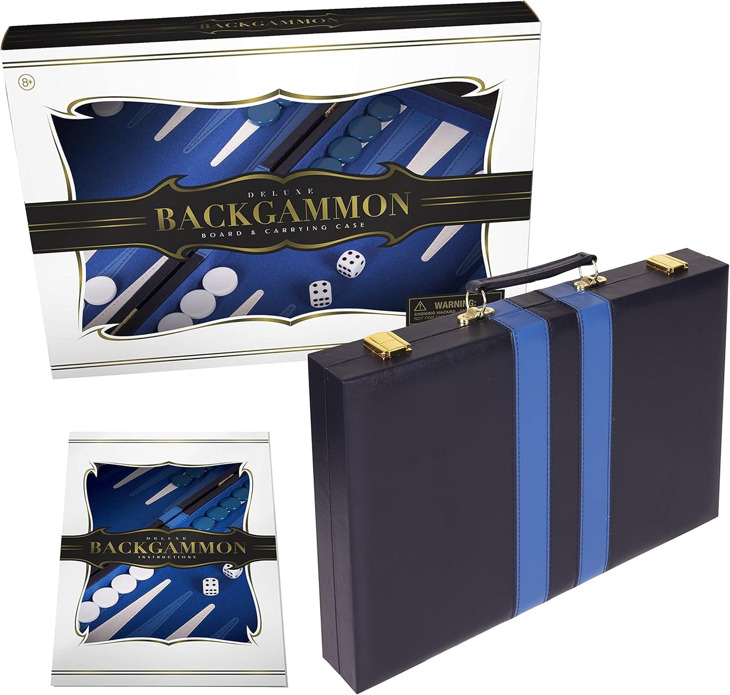 Backgammon Set 11 inch, Small - Classic Board Game for Adults and Kids with Premium Leather Case - Includes Strategy & Tip Guide (Blue)