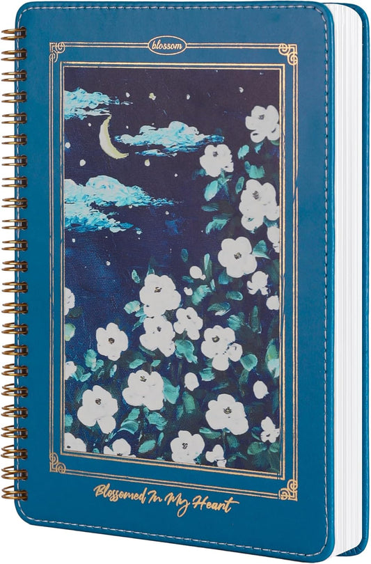 Spiral Notebook for Women, Durable A5 Leather Hardcover Notebooks, 140 Lined Pages, Cute Notebooks for Perfect Supplies at School, 8.3 x 6.2 in