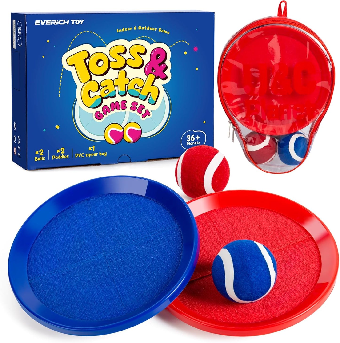 EVERICH Upgraded Toss and Catch Ball Game Set - Indoor and Outdoor Games for Kids 3-12, Beach Sand Pool Water Toy Includes 2 Paddles 2 Sticky Balls, Great Birthday Easter Gifts for Boys Girls