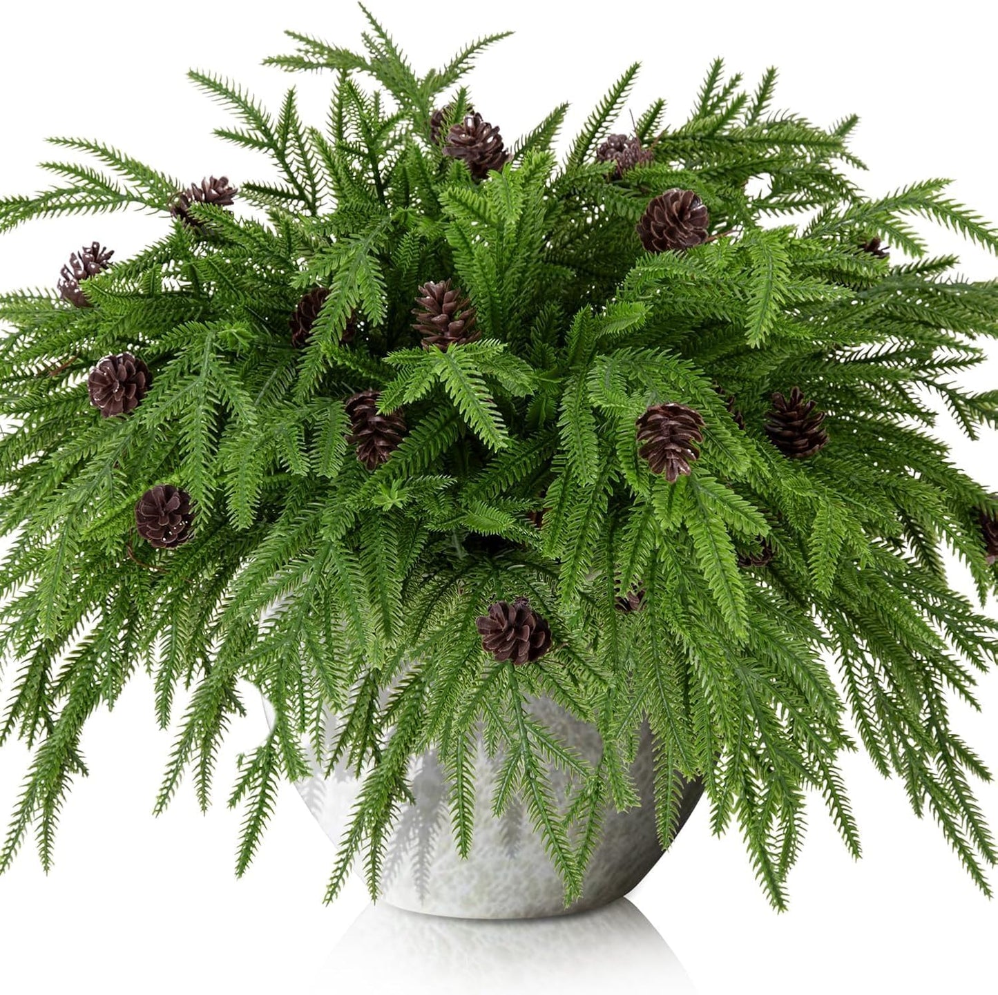 Watayo 10 Pcs Christmas Norfolk Pine Branches with Pine Cones, 19" Extra Length Fake Greenery Norfolk Pine Stems Sprigs, Artificial Xmas Branches Plants Pine Leaves for DIY Craft Garland Home Decor