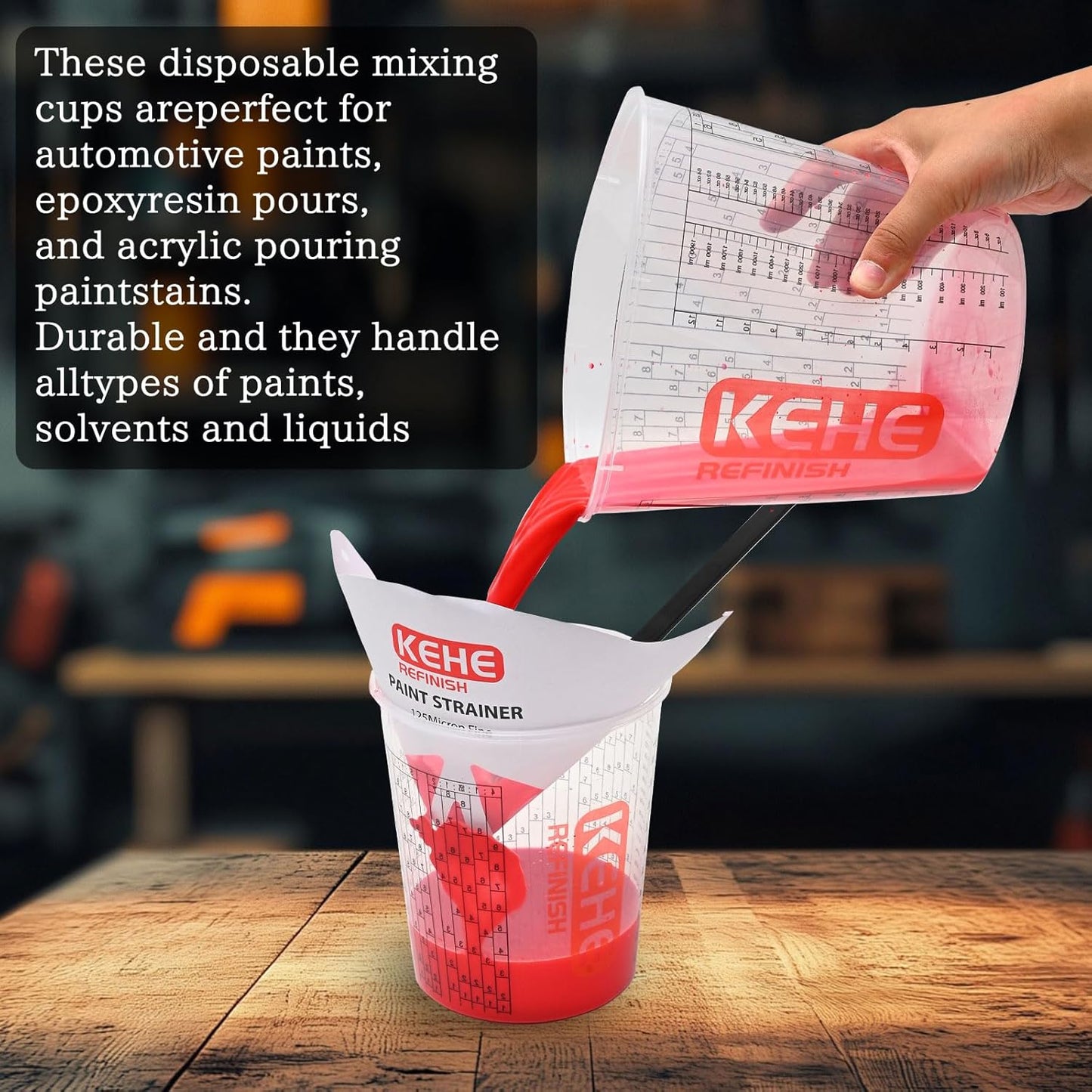 60 PACK Paint Mixing Cups by KEHE REFINISH,38 oz (1100ml),Disposable or Reusable Plastic Measuring Cups with Lids for Liquids, Paints, Resin, Epoxy, Art,Ratios 1:1,2:1, 3:1, 4:1,5:1,6:1,7:1,8:1
