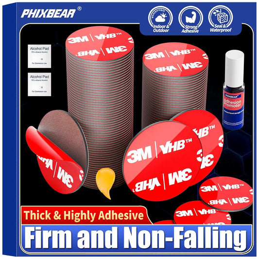 48 Pcs Round Double Sided Sticky Pads Heavy Duty, Made of 3M VHB, Extreme Mounting Foam Tape, Strong Adhesive Tape Squares Waterproof Heat Resistant, Car Home Outdoor Use, 1.18 Inch