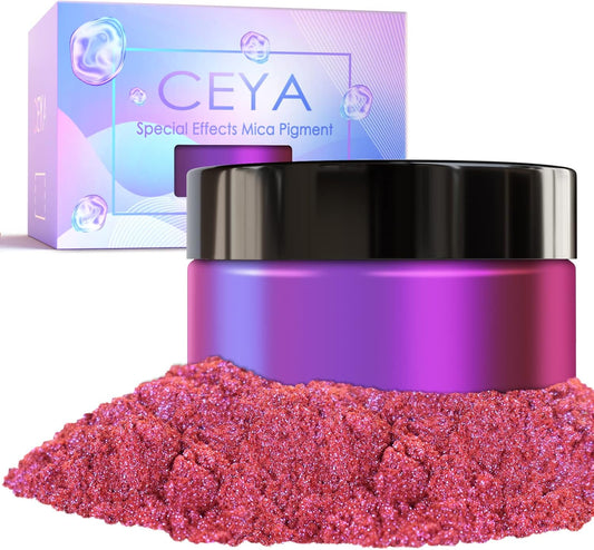 Ceya Chameleon Mica Powder, 1.8oz/ 50g Twilight Rose Chrome Nail Powder, Cosmetic Grade Pearlescent Effect Color Shift Pigment for Epoxy Resin, Makeup, Nail Polish, Soap Dye,Candle Making