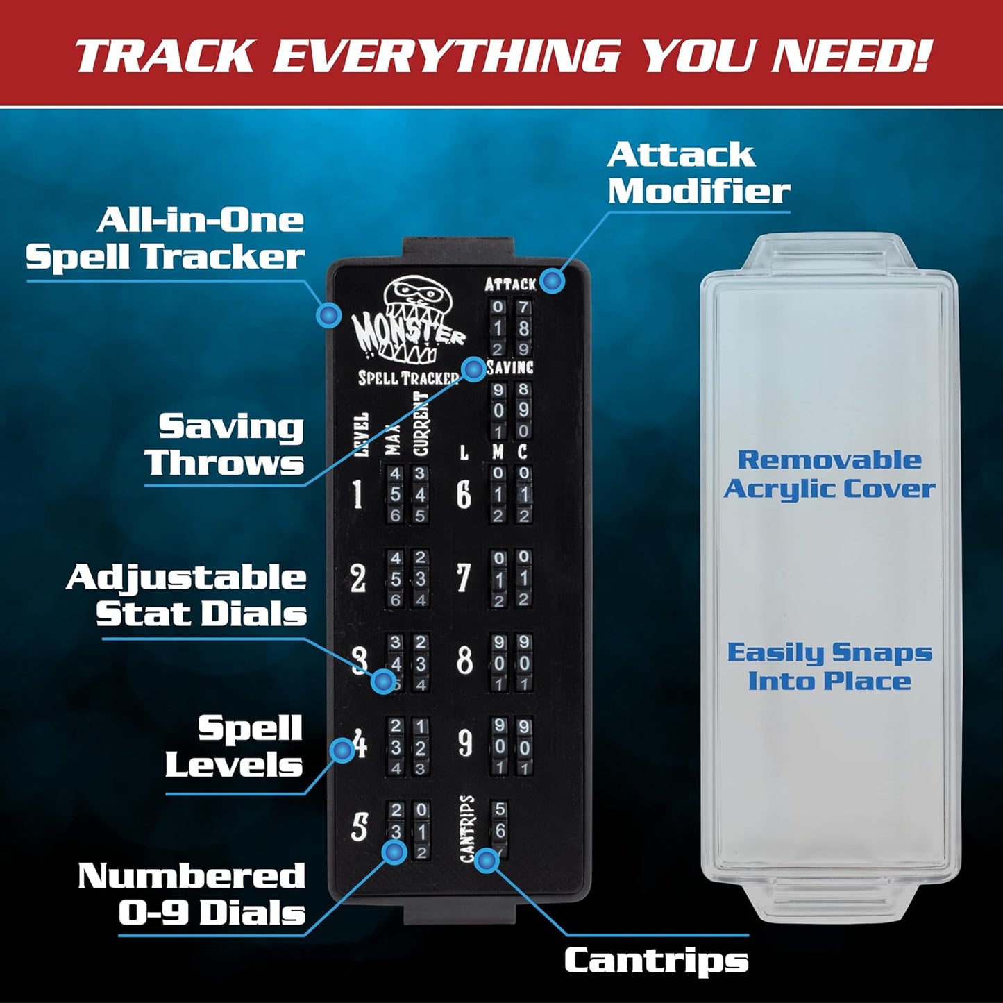 Ultimate RPG Spell Tracker for DND (2 pk)- Keep Track of All Magic Stats, Levels, Modifiers Easily w Adjustable Place-Locking Dials & Protective Cover- Compatible w Dungeons Dragons 5e Tabletop Games