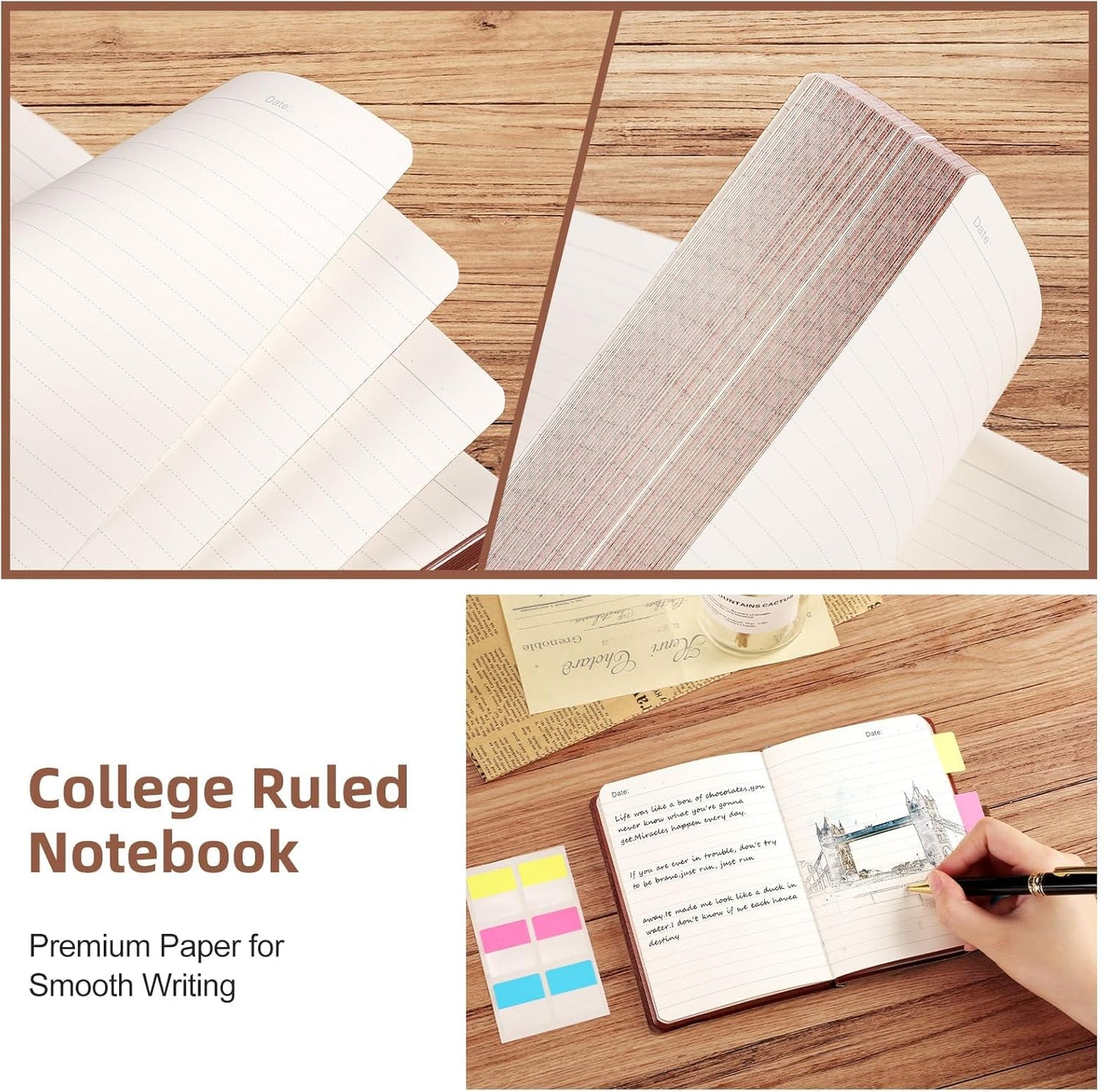 AHGXG Small Lined Pocket Journal Notebook for Men - 256 Numbered Pages College Ruled B6 Mini Journal, Vintage Soft Leather Hardcover, 80gsm Paper, for Women Work Office School, 4.1'' X 5.7''- Brown