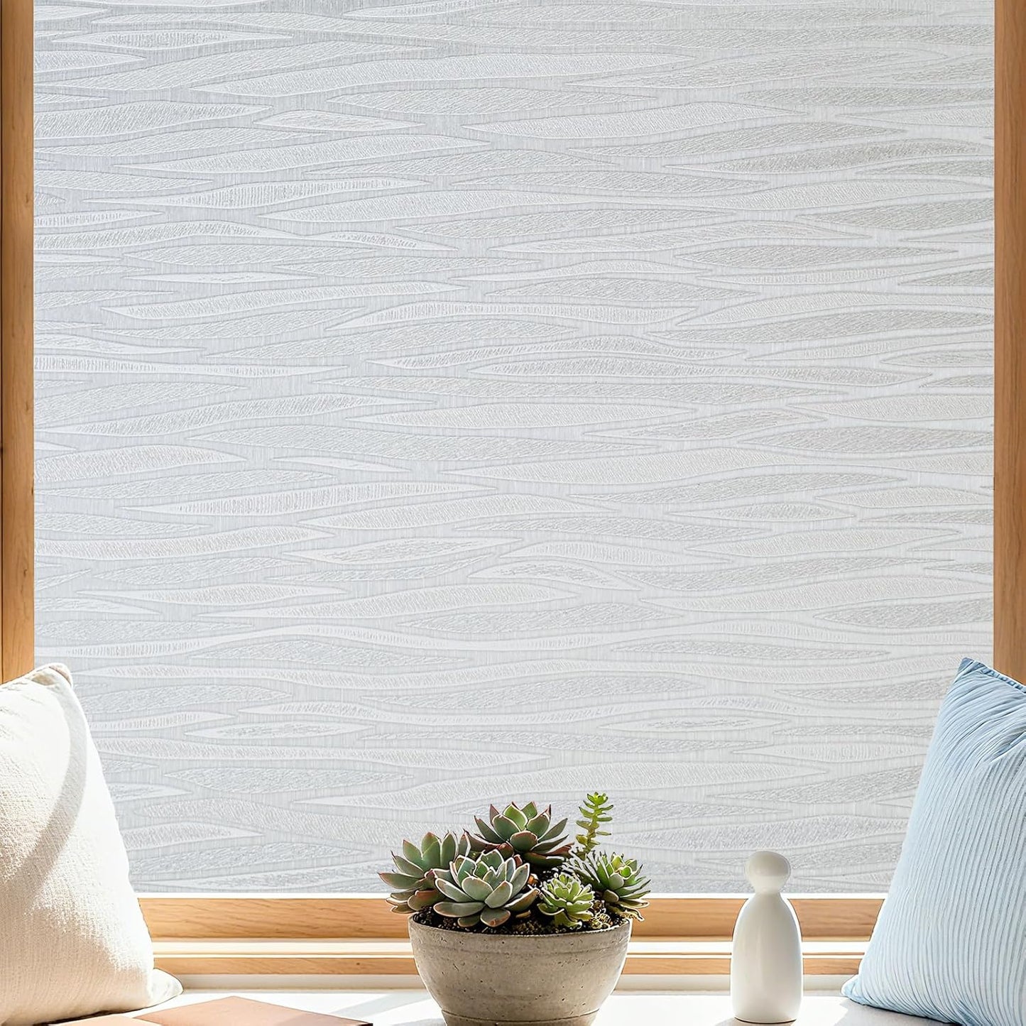 Finnez Frosted Privacy Window Film Static Cling, Non-Adhesive Decorative Cover for Glass Door & Windows, No Glue Removable Clings UV Blocking Waves Design for Home Office 45.2 x 78.7 Inches