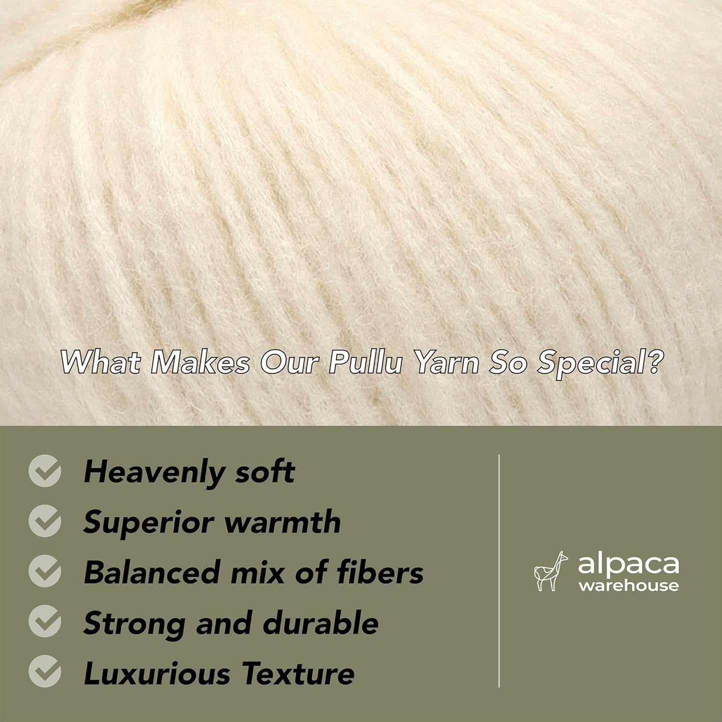 Pullu - Baby Alpaca Merino Wool Yarn Set of 3 Skeins (150 Grams) Worsted Weight - Sourced Directly from Peru - Heavenly Soft and Perfect for Knitting and Crocheting (Ivory)