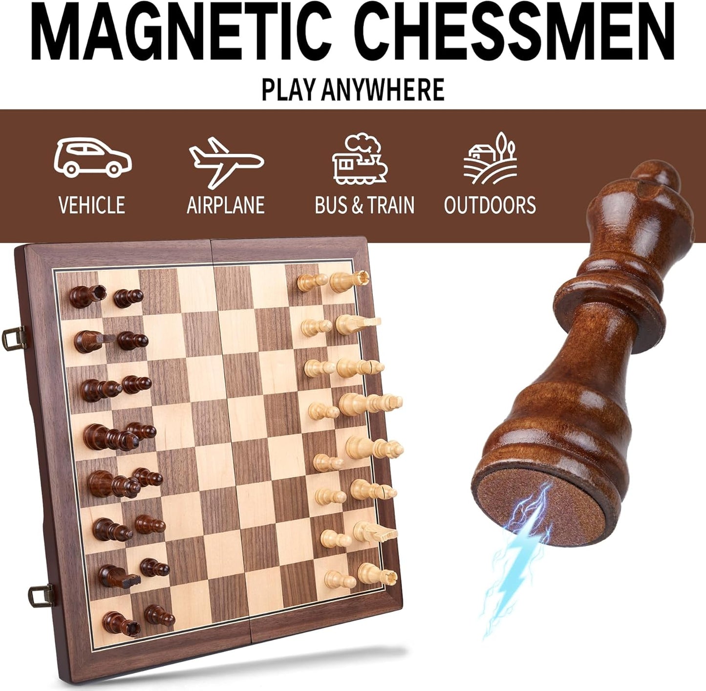 AMEROUS 15'' Magnetic Wooden Chess Set for Adults Kids - with Folding Board, Gift Package, Pieces Storage Slots, Handmade Pieces,Chess Board Game Set for Tournament Professional Beginner