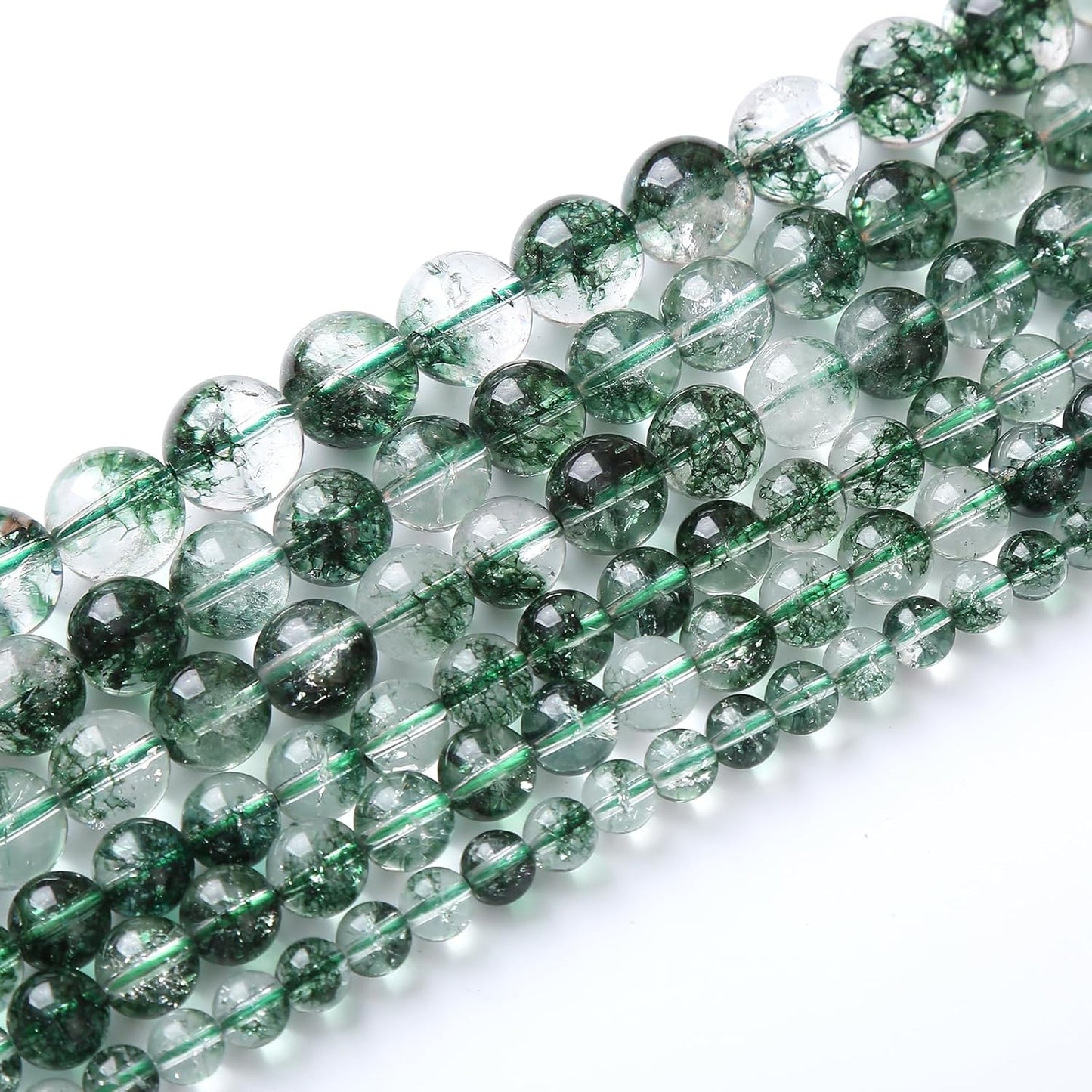 45pcs 8mm Natural Green Phantom Ghost Quartz Stone Round Beads for Jewelry Making DIY Bracelets Necklaces Crystal Energy Healing Stone Beads 15" (Green Phantom Ghost Quartz, 8mm)