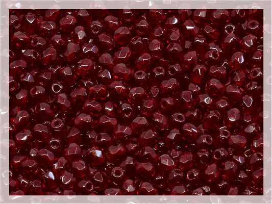 0.88 oz (25g, Approx. 600pcs) Faceted Fire Polished Pressed Czech Glass Beads 3mm (0.12in), Bohemian Dark Ruby Red - 90100