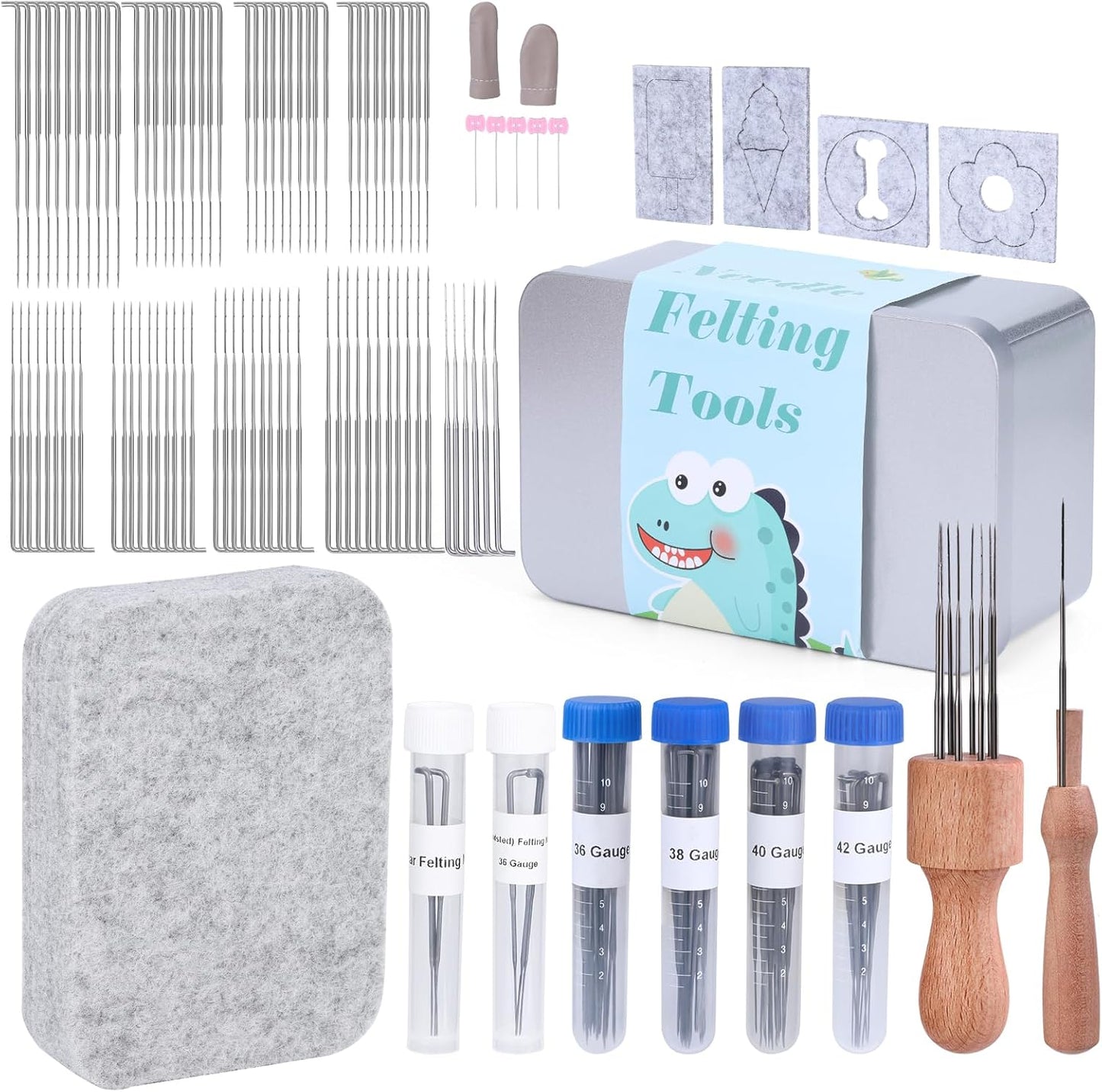 SOCNITC Needle Felting Tools, Needle Felting Kit, 4.5"x3.5" Needle Felting Pad, Wooden Handle Scissor for Beginner & Professional DIY