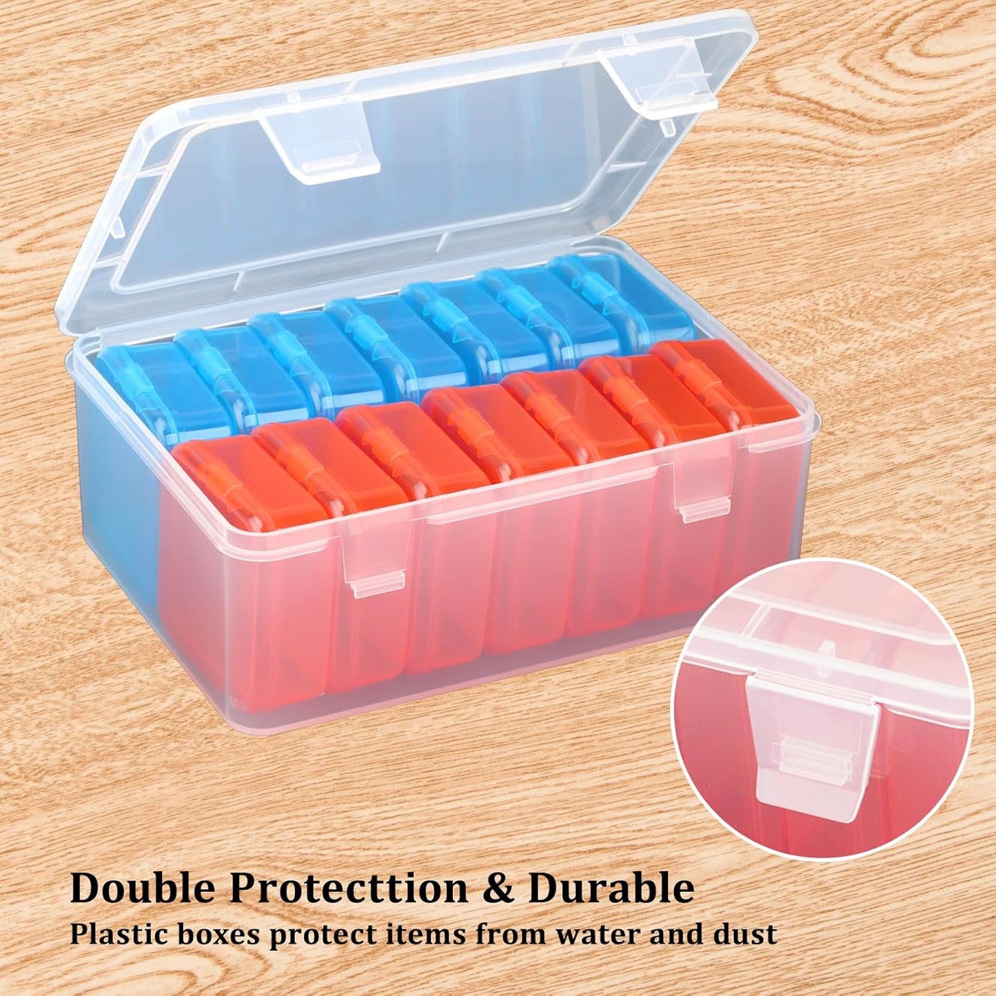 Mathtoxyz Small Bead Organizers(Red, Blue), 15 Pieces Plastic Storage Cases Mini Clear Bead Storage Containers Transparent Boxes with Hinged Lid and Rectangle Clear Craft Supply Case