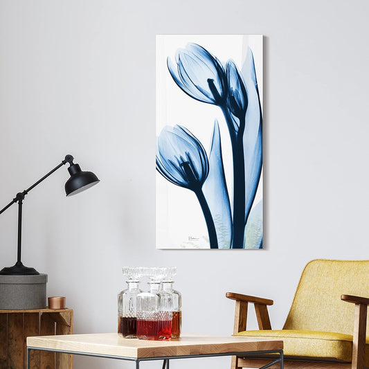 Empire Art Direct Frameless Tempered Glass Wall Art, Decorative Panel, Flower Wall Decor, Ready to Hang, 24" x 48", Two Blue Tulips