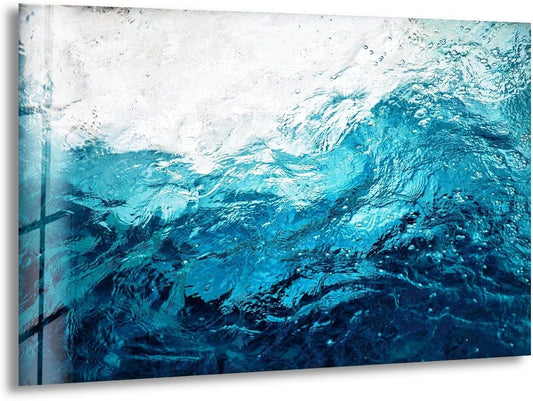 My Photostation.com 28Wx18H'' Blue Waves Abstract Glass Wall ArtTempered Glass Printing Wall Decor Large Wall Art Wall Hangings