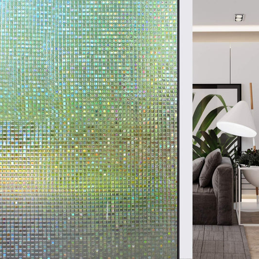 HIDBEA 3D Window Privacy Film - Rainbow Decorative Window Clings, Heat Control Glass Tint - 35.4" x 16.4 Feet, Mosaic Patterns