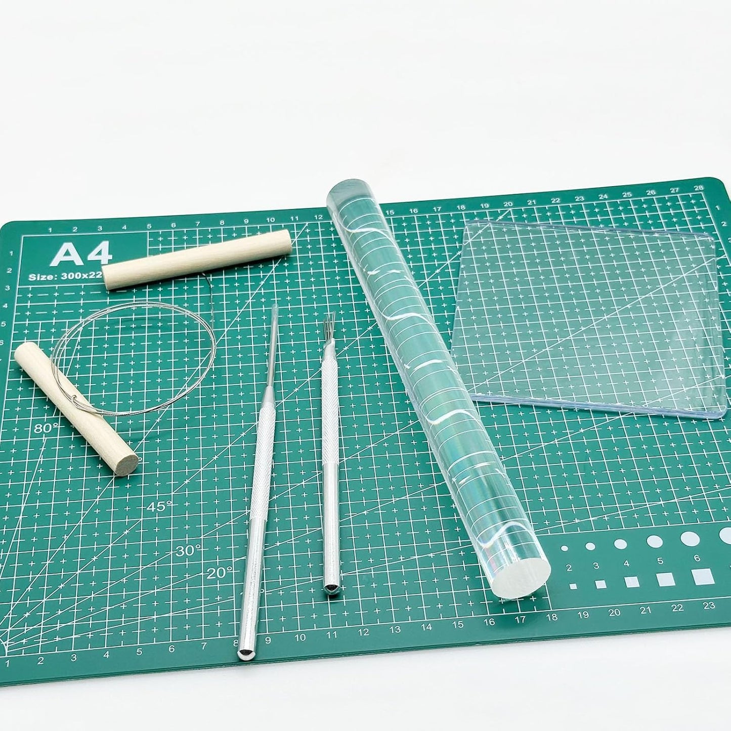 Yayatty Polymer Clay Tools, Acrylic Clay Roller, Acrylic Sheet, Rotary Cutting Mat, Round Polymer Clay Cutters with Clay Slicer Blade for Pottery and Sculpture (13 PCS)