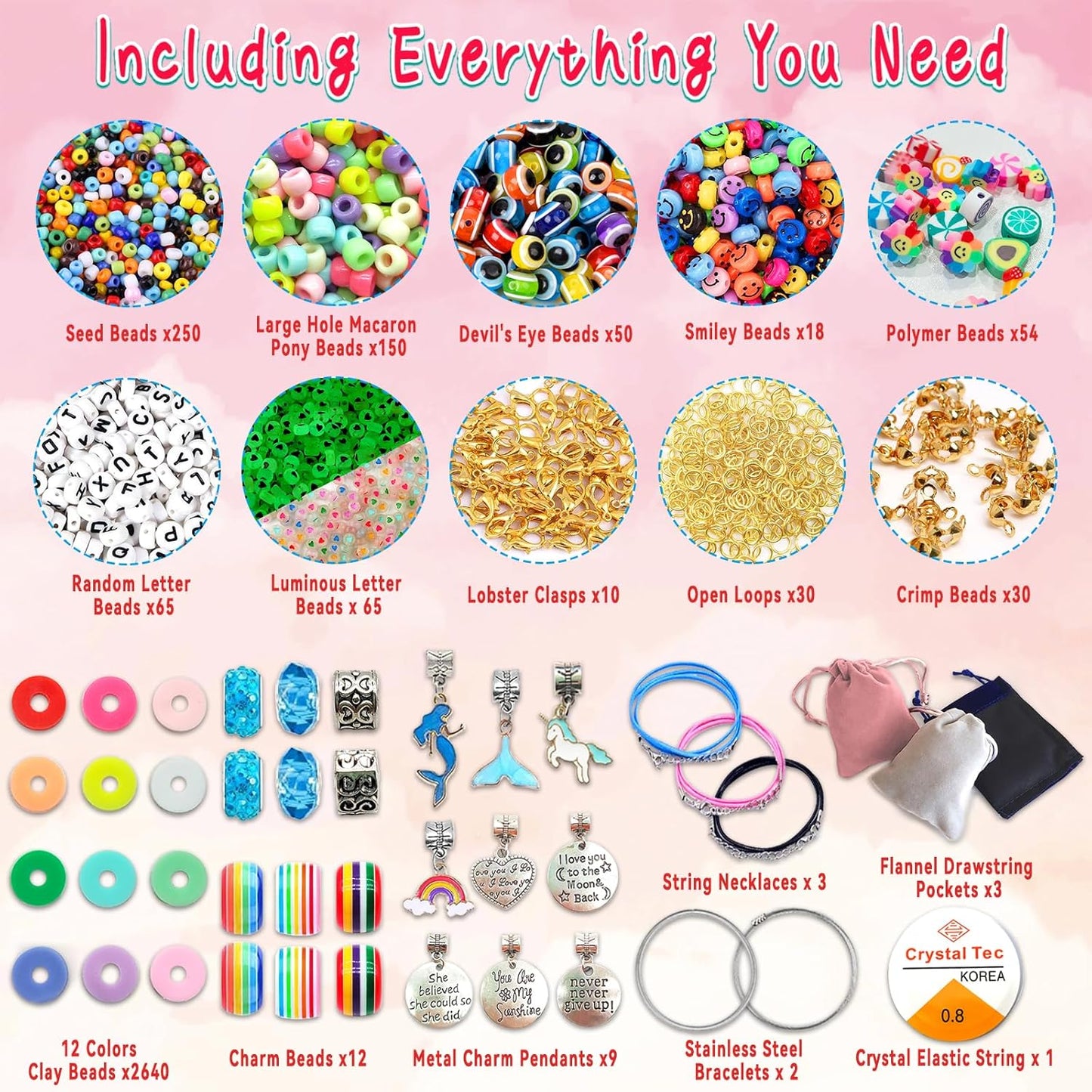 leitait Girls Toys Bracelet Making Kit -3400pcs Charm Jewelry Making Kit Supplies,Unicorn/Mermaid Crafts Birthday Christmas Gifts for Girls Ages 5 6 7 8 9 10 11 12 Years Old