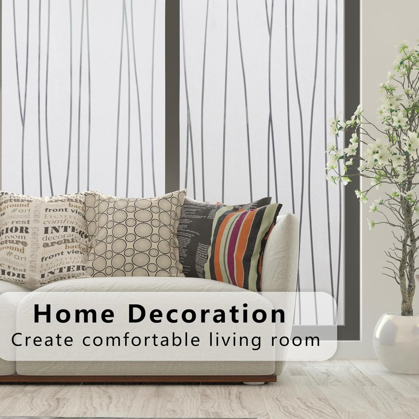 Finnez Window Privacy Film Decorative Frosted Window Cling Privacy Film for Glass, Non-Adhesive Heat Anti-UV for Home Office Living Room, Irregular Stripe Patterns, 23.6 x 118.1 Inches