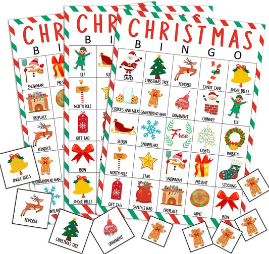 Christmas Bingo Cards, 24 Players Xmas Bingo Cards for Adults Large Group, Fun & Exciting Xmas Games for Family Activities, Classroom Party, Holiday Entertainment, Christmas Party Favors -09