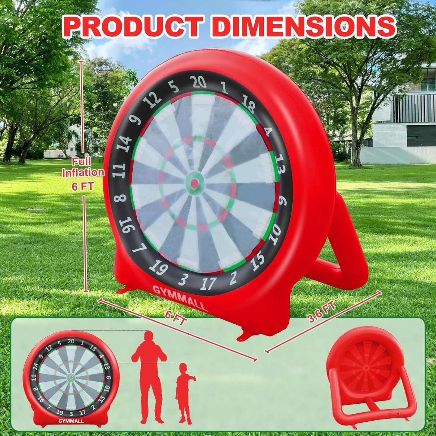 Giant Dart Board Inflatable with Pump, Outdoor and Indoor Soccer Sport Kick Dartboard for Kids and Adults, Waterproof Darts Board Yard Game with 20 Golf Balls, 4 Sticky Balls, 2 Soccers