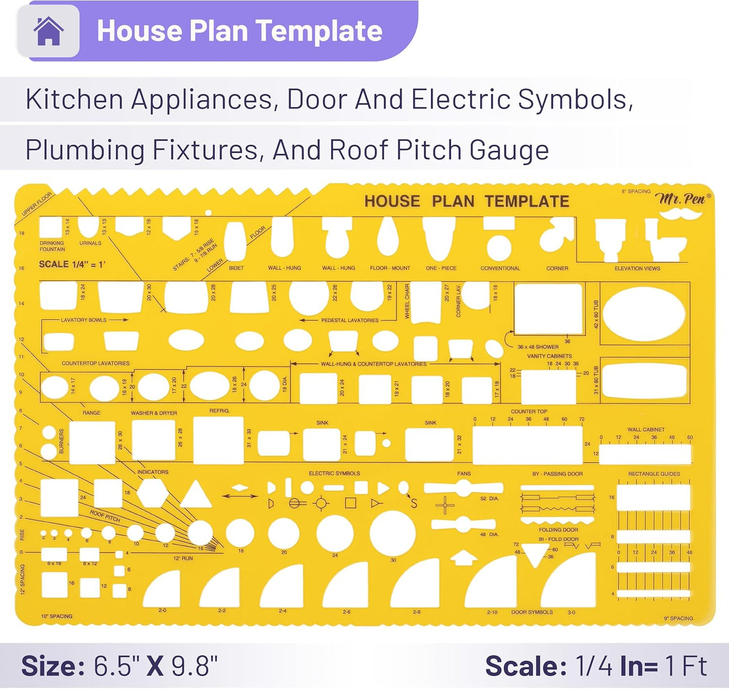 Mr. Pen- House Plan, Interior Design and Furniture Templates, Drafting Tools and Ruler Shapes for Architecture - Set of 3
