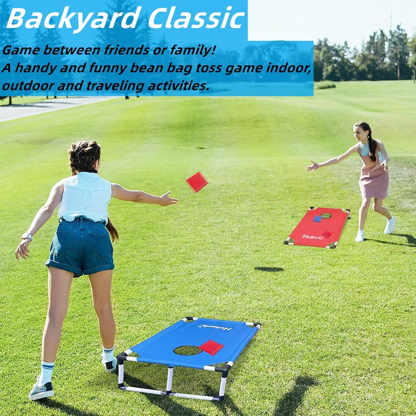 Portable Cornhole Set with 2 Collapsible Cornhole Boards, 8 Cornhole Bean Bags and Carrying Case for Yard Toss Game, Indoor Outdoor Camping Games for Adults Family (3 x 2-feet)