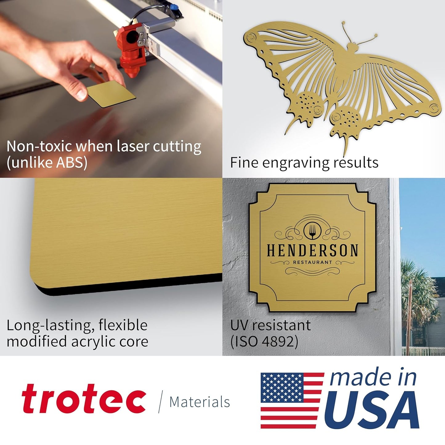 Trotec | Metallic Looking Acrylic Sheet | 12"x24"x1/16, 4 Pcs | European Gold/Black | Metallic Finish - Scratch Resistant for Laser Engraving & Cutting,Printing,Glowforge,Name Plate | USA Made