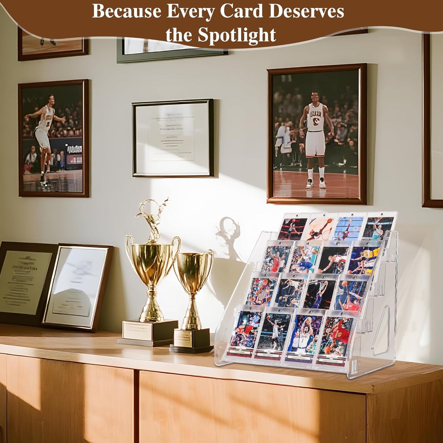 2 Pack Elevated 4 Tier Clear Acrylic Card Display Stand for Trading Cards, Sports Cards, Greeting Cards, Stickers – Slanted Holder for PSA Slabs, Vendors, Collectors & Retail (4 Tier 2 Pack)