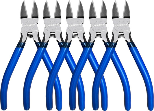 Wire Cutters 5 Pack, 6.5 inch,KAIHAOWIN Flush Cutters Diagonal Cutters Side Cutters Precision Ultra Sharp Spring Loaded Wire Snips Clippers Dikes Cutting Pliers Small for Crafting Jewelry Making,Blue