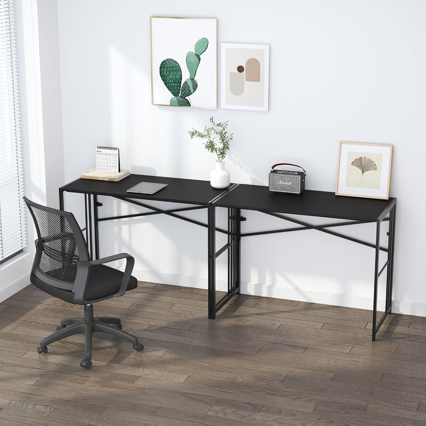 Narrow Folding Computer Desk 35 inch, Writing Gaming Computer Desk for Small Spaces, No Assembly Required Small Office Table, Black