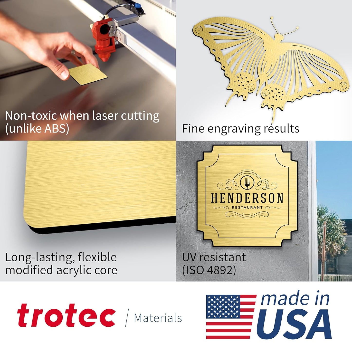 Trotec | Metallic Looking Acrylic Sheet | 12"x12"x1/16, 8 Pcs | Brushed Gold/Black | Metallic Finish - Scratch Resistant for Laser Engraving & Cutting,Printing,Glowforge,Name Plate | USA Made