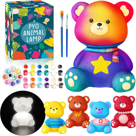 FUNZBO Paint Your Own Bear Lamp Kit - Halloweens Arts and Crafts Supplies Painting Kits for Kids Teens, DIY Night Light Toy for Toddlers Girls Boys Ages 3 4 5 6 7 8 9 10 11 12 13 + Birthday Gifts