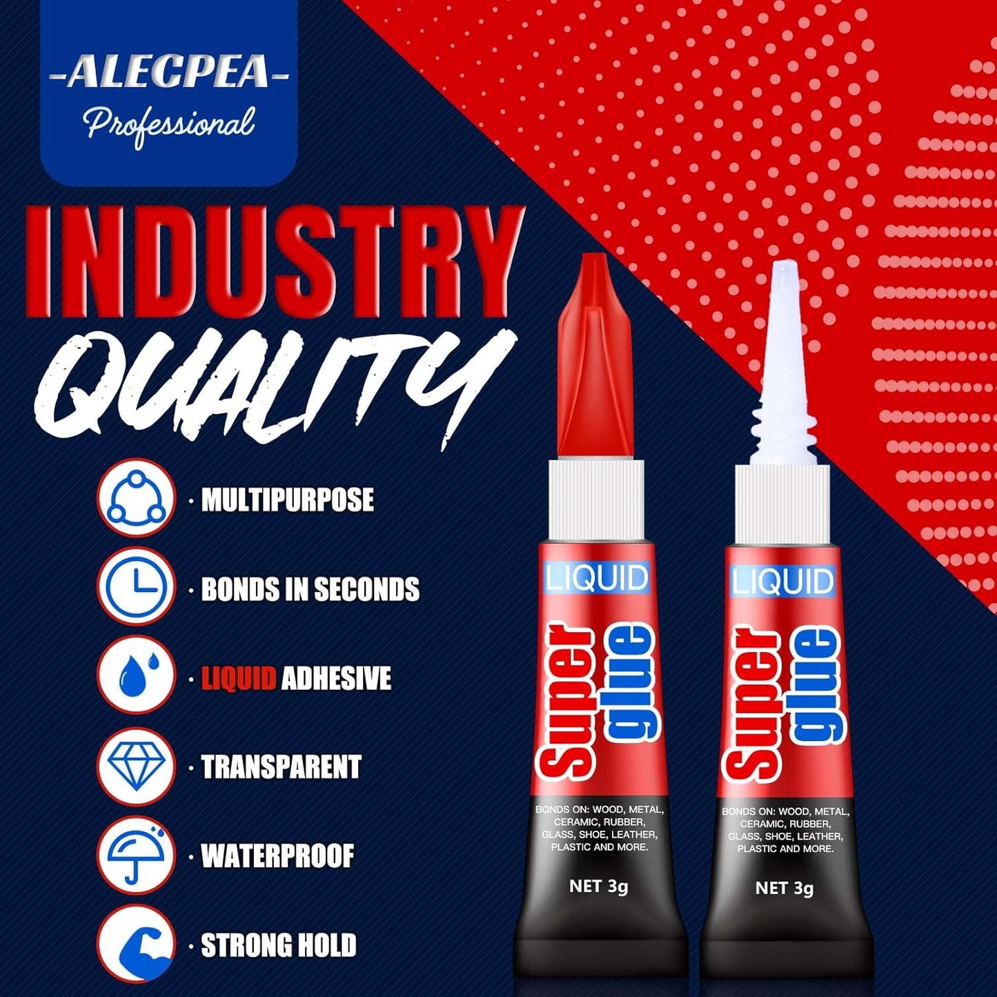 3 Gram (Pack of 6) Single Use Super Glue Liquid, Super Fast, Thin & Strong Adhesive Superglue, Cyanoacrylate Glue for Hard Plastics, DIY Craft, Ceramics, Leather, Metal Etc