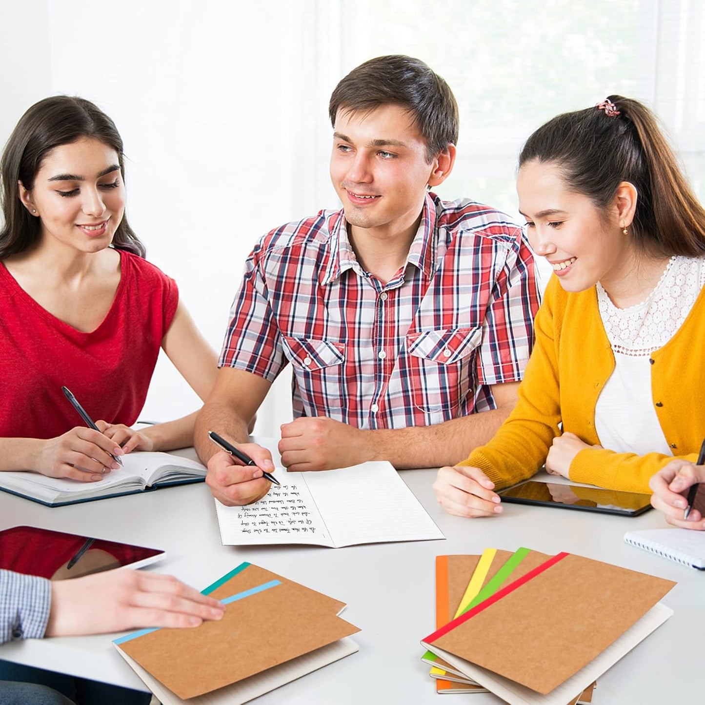 feela 8 Pack Composition Notebooks Bulk, Kraft Cover Lined Blank College Ruled Composition Travel Journals with Rainbow Spines For Women Students Business, 60 Pages, 8.3”x 5.5”, A5, 8 Colors