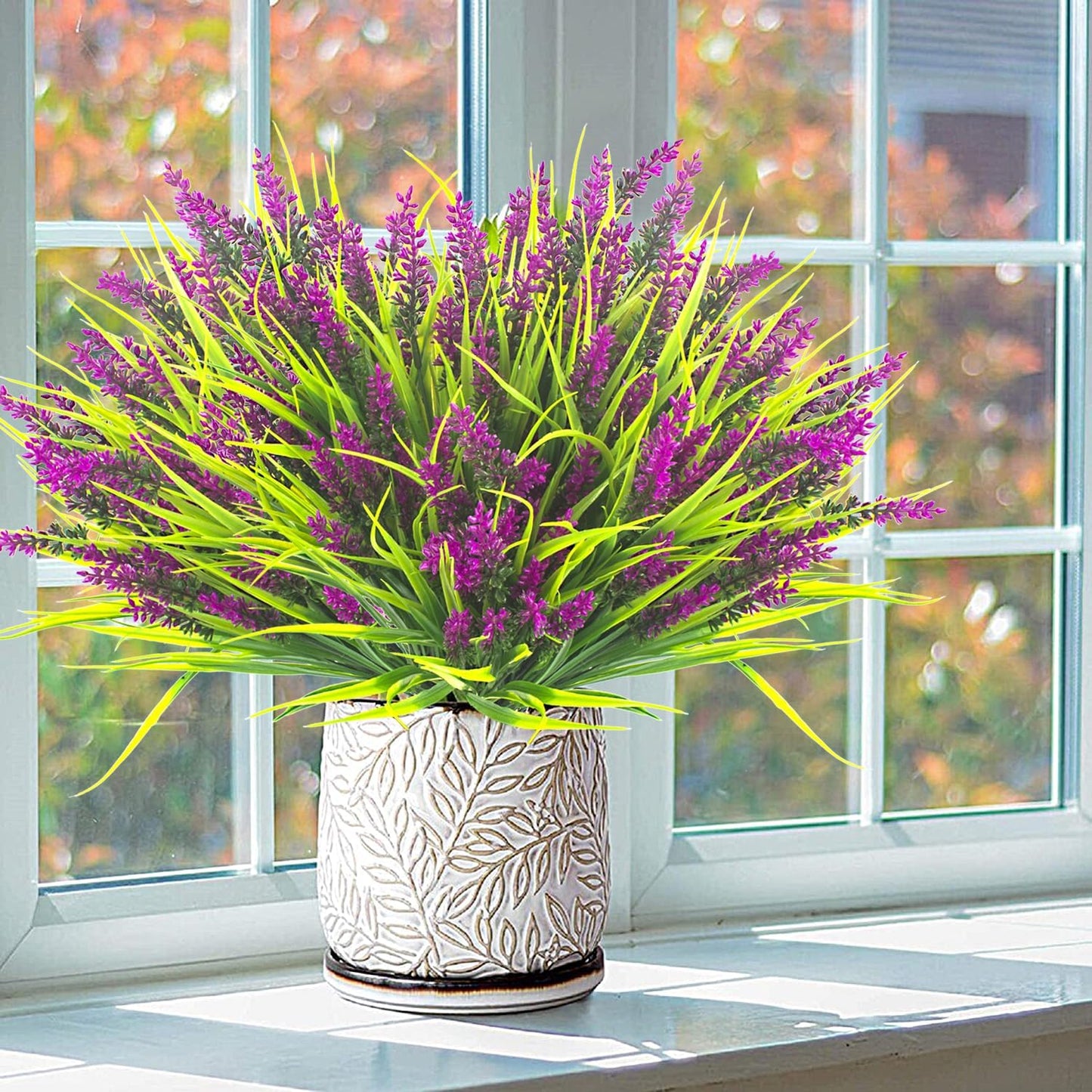 20 Bundles Artificial Plants Outdoor Fake Monkey Grass with Flowers (Fuchsia)