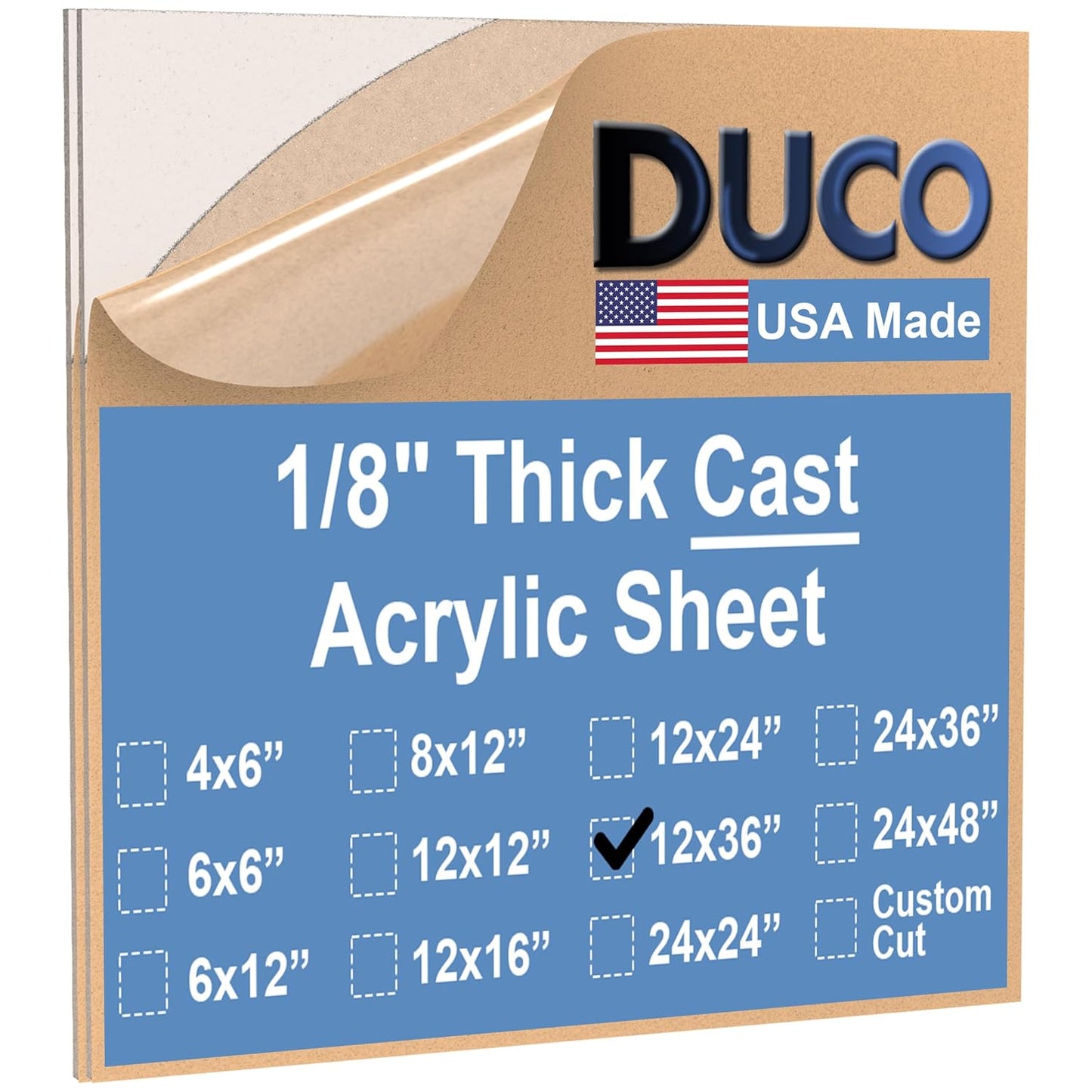Duco USA-Made Clear Cast Acrylic Sheet 1/8 Inch Thick 12" x 36" - 2 Pack of Transparent Plexiglass Sheet - Lightweight Acrylic Board for Window Replacements, Displays, Signs, and More