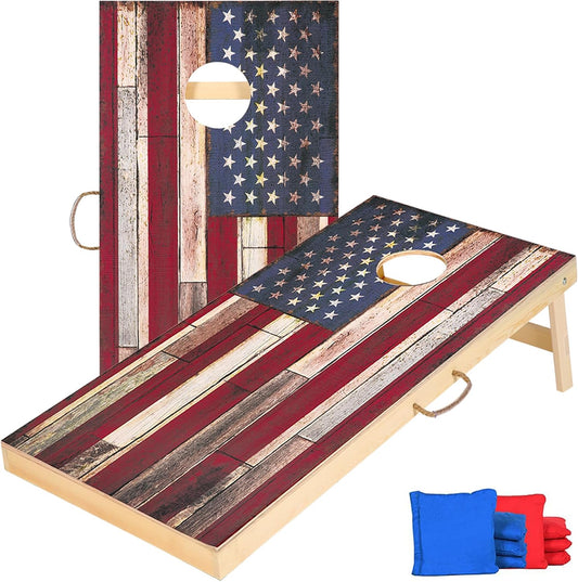 Solid Wood Vintage Cornhole Game Set, Two 4'x2'Cornhole Boards, 8 Cornhole Bags for Indoor and Outdoor Toss Games Competitions, Tournaments